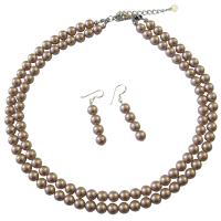 Champagne Pearls Double Stranded Necklace Set Genuins Swarovski Champagne 7mm Bridal Jewelry Set