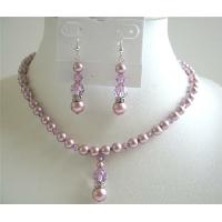 Lavender Crystals Jewelry Set Rose Pink Pearls & swarovski Lavender crstal Necklace Set
