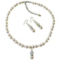 White Pearls Genuine Swarovski AB Crystals Bridal Jewelry Handcrafted Pearls & Crystals Necklace Set