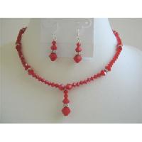 Deep Red Coral Swarovski Crystals Necklace Set w/ Silver Rondells Sparkle Like Diamond Necklace Set  