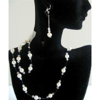Clear Crystals Bridal Bridemaids Wedding Jewelry Set w/ White Pearls Handcrafted Set Necklace Earrings Jewelry