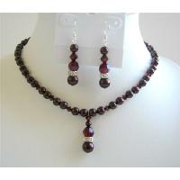Garnet Crystals Necklace Set Bridemaids Jewelry Set Meroon Pearls & Garnet Swarovski Crystals Set  