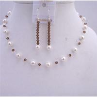 Smoked Topaz Crystals w/ White Pearls Wedding Jewelry Set Handmade Necklace & Earrings Jewelry Set