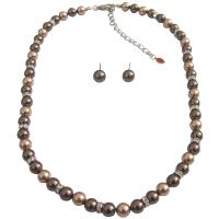 Bronze Pearls & Brown Dark Chocolate Pearls Bridemaides Jewelry Set Handmade Genuine Swarovski Pearls w/ Silver Rondells Like Diamond