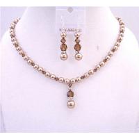 Bronze Pearls Swarovski Smoked Topaz Crystals Jewelry Set Genuine Swarovski Pearls & Crystals Handcrafted Necklace Set  