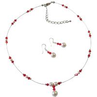 Cream Pearls & Lite Siam Red Crystals Bridemaides Swarovski Crystals White Pearls Handcrafted Jewelry Set  