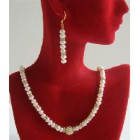 Fine Quality Freshwater Pearls Potato Beads Necklace Set w/ Gold Rondells Sparkling  CZ Jewelry Set
