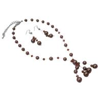 Bridemaides Brown Pearls Smoked Crystals Custom Bridal Jewelry Set w/ Drop Tassel Sterling Silver Earrings Set