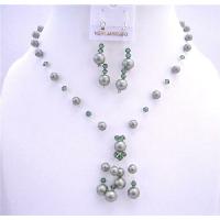 Custom Your Jewelry Powder Green Pearls Turmarine Green Crystals Genuine Swarovski Pearls Crystals w/ Drop Tassel