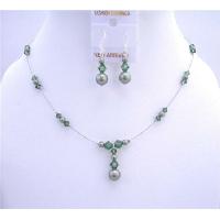 Powder Green Pearls Turmarine Crystals Genuine Swarovski Pearls & Crystals Bridal Bridemaides Jewelry Set