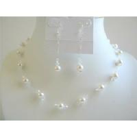 White Pearls And Clear Crystals Necklace Set Bridal Bridemaides Wedding Jewelry Set