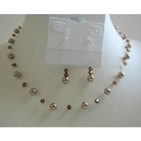 Bronze Pearls Wedding Jewelry Set w/ Swarovski Smoked Topaz Crystals Necklace Set Bridal Bridemaides Jewelry Set