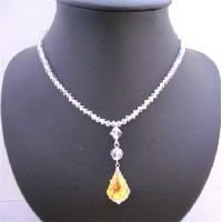Swarovski AB Crystals w/ Briollette Pendant Necklace Genuine Swarovski AB Crystals Beads 