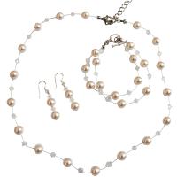 Handcrafted Custom Wedding Jewelry Set Clear Crystals w/ White Pearls Necklace Set w/ Double Stranded Bracelet Bridemaides Bridal Wedding Handcrafted Complete Set