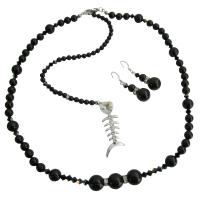 Wedding Formal Evening Part Back Drop Pearls Crystals Necklace Set w/ Fish Pendant Dangling At Back Neckalce