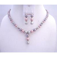 Tri Color Bridal Jewelry Champagne Rose And Grey Pearls w/ Silver Rondells Wedding Bridal Jewelry Set