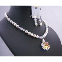 Bridal Necklace Set AB Snowflake Crystals Pendant 25mm w/ AB Crystals Beads Wedding Formal Bridal Jewelry Set