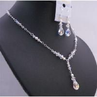 Bridemaides Bridal Handcrafted Custom Jewelry Necklace Set AB Crystals White Pearls w/ Multifaceted AB Crystals Briollett Drop Down Wedding Jewelry Set