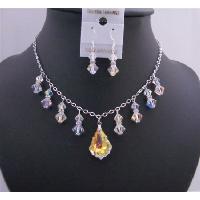 AB Baroque Pendant Swarovski AB Crystals w/ Dangling AB Bicone Crystals Bridemaides Bridal Handcrafted Custom Formal Jewelry Set