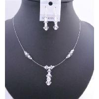 Bridal Jewelry Handcrafted Custom Wedding Necklace Set w/ Clear Swarovski Crystals & Silver Rondells  