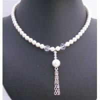 White Pearls Swarovski Pearls 8mm Necklace w/ Tassel Drop Down Necklace 