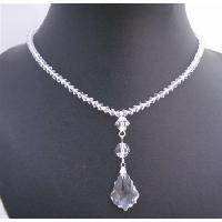Clear Swarovski Crystals w/ Briollette Pendant Necklace Genuine Swarovski Clear Crystals Beads
