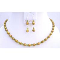 Dyed FreshWater Pearls Olive Green w/ Swarovski Olive Green Crystals Handmade Jewelry Set Genuine Swarovski Olive Green Crystals Necklace Set