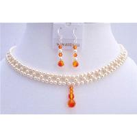 Inter woven Necklace Bridal Jewelry Set Swarovski Ivory Pearls w/ Fire Opal Crystals Drop Down & Earrings Necklace Set Bridal Jewelry 