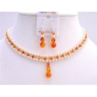 Handmade Crafted Bridal Jewelry Set Fire Opal Crystals Drop Down & Earrings Necklace Set Bridal Jewelry