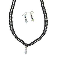 Black Swarovski Pearls Necklace Set Handmade Bridal Jewelry Set w/ AB Crystals Bridal Jewelry