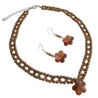 Swarovski Copper Pearls & Copper Crystals Necklace Set Handmade Bridal Jewelry Set 