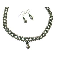 Powder Almond Green w/ Tumarine Green Crystals Jewelry Set Handmade Bridal Necklace Set 