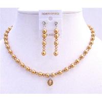 Gold Pearls Lite Colorado Crystals Jewelry Set Bridal Custom Jewelry Genuine Swarovski Pearls & Crystals Set 