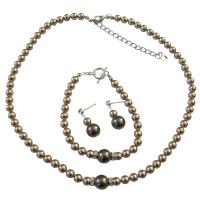 Bridal Necklace Earrings Bracelet Complete Set Bronze Pearls w/ Chocolate Brown Pearls & Silver Rondells Spacer