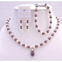 Ivory & Burgundy Pearls Bridal Necklace Set Custom Your Wedding Jewelry Genuine Swarovski Pearls Jewelry