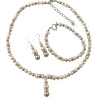 CHampagne Ivory Pearls w/ Sparkling Simulated Diamond Spacer Drop Down Necklace Set Genuine Swarovski Pearls Jewelry