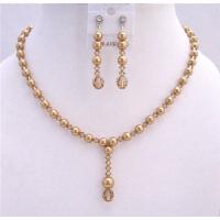 Drop Down Golden Pearls Colorado Bridal Handcrafted Jewelry Set Genuine Swarovski Crystals Pearls Set 
