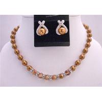 Copper Pearls Copper Cryystal Jewelry Set Bridal Necklace Set w/ Round Coper Crystals & Silver Rondells Nekclace Set