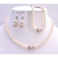 Complete Set Necklace Earrings & Bracelet Bridal Complete Jewelry Set Ivory & Champagne Pearls Jewelry