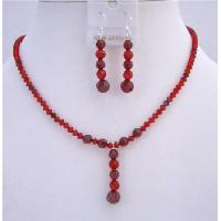 Bridemaides Bridal Wedding Party Jewelry Set Light & Dark Siam Red Crystals Necklace & Earrings Set 