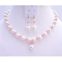 Rose Pink Crystals White Pearls Fashionable Jewerlry Set Genuine Swarovski Crystals White Pearls  