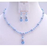 Blue Pearls Auquamrine Crystals Bridal Jewelry Set Jewelry Of Genuine Swarovski Pearls & Crystals  