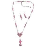 Bridal Swarovski Pink Crystals Rose Pearls Jewelry Set Genuine Swarovski Pearls Crystals 