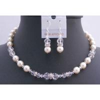 Ivory Pearls Clear Crystals Bridal Jewelry Set w/ Silver Rondells Handmade Necklace Set 