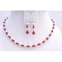 Coral Red Jewelry Set Swarovski Coral Crystals & Rose Pink Pearls Necklace Set Wedding Jewelry 