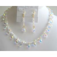 Gold AB Crystals Teardrop Jewelry Set Genuine AB Crystals Necklace Set Exclusive Bridal Jewelry Set 