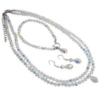 Double Stranded AB Crystals Bridal Jewelry Set w/ Top Drilled Teardrop AB Crystals Necklace Set  