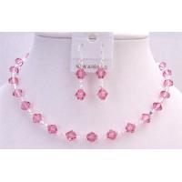Rose Swarovski Crystals Jewelry Set w/ Clear Crystals Bridemaids Bridal Jewelry Set