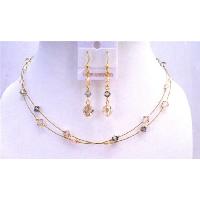 Dainty Bridal Jewelry Set Golden Wire Double Stranded Wire Jewelry Set Tricolor Satin Silk Golden Shadow 