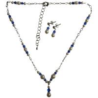 Handmade Jewelry w/ Genuine Swarovski White Pearls & Sapphire Crystals Jewelry Set 